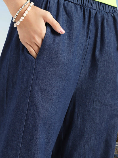Cotton Nylon Wide Leg Trouser