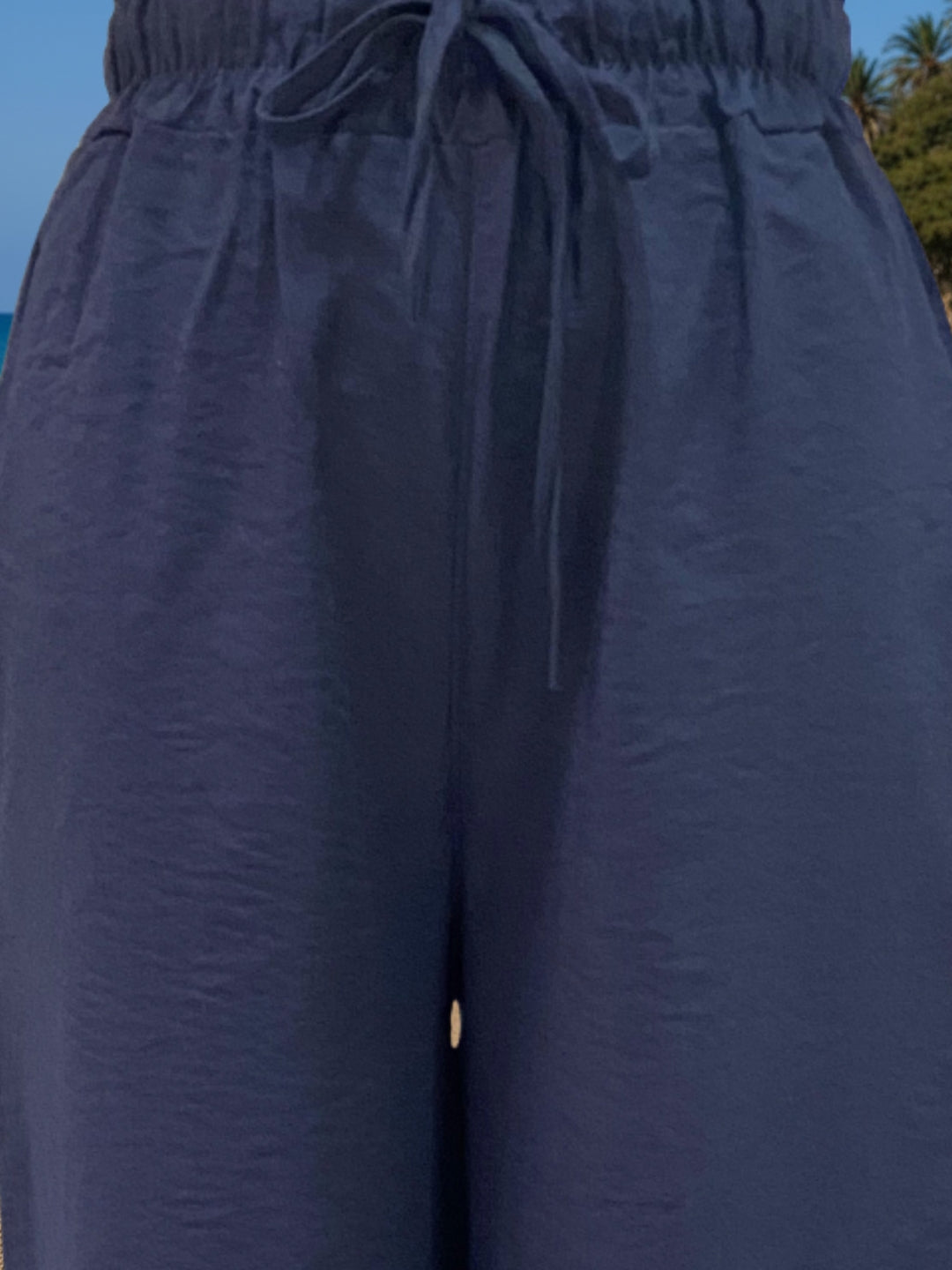 Cotton Nylon Wide Leg Trouser