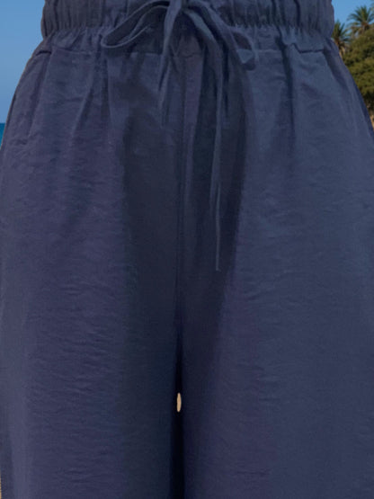 Cotton Nylon Wide Leg Trouser