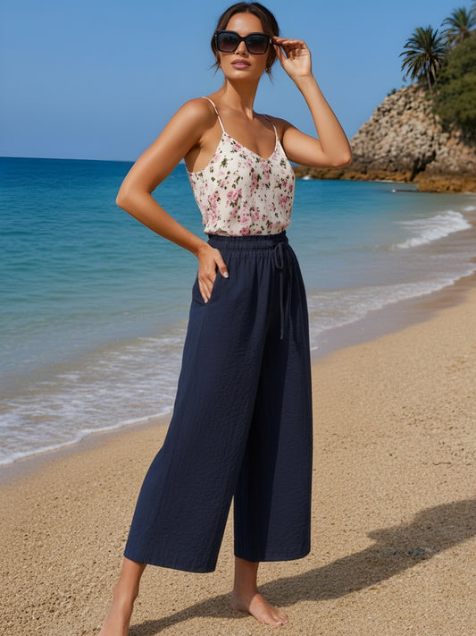Cotton Nylon Wide Leg Trouser