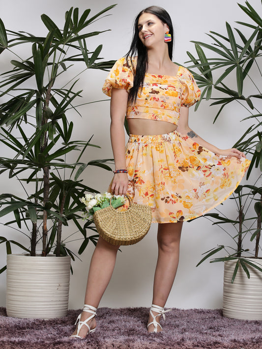 Yellow Floral Mini Skirt