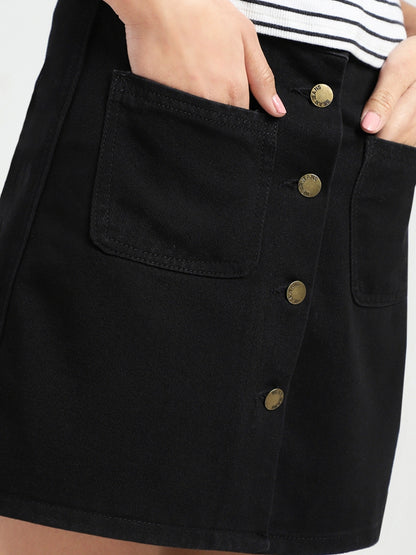Stylish Button Front Denim Mini Skirt