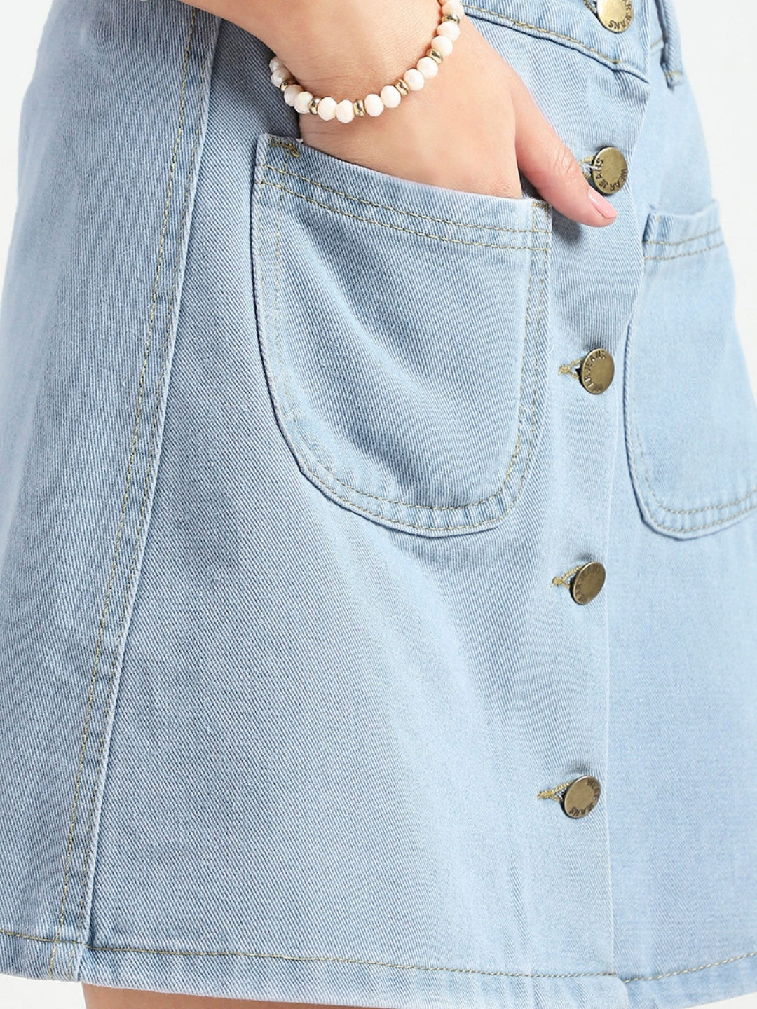 Stylish Button Front Denim Mini Skirt