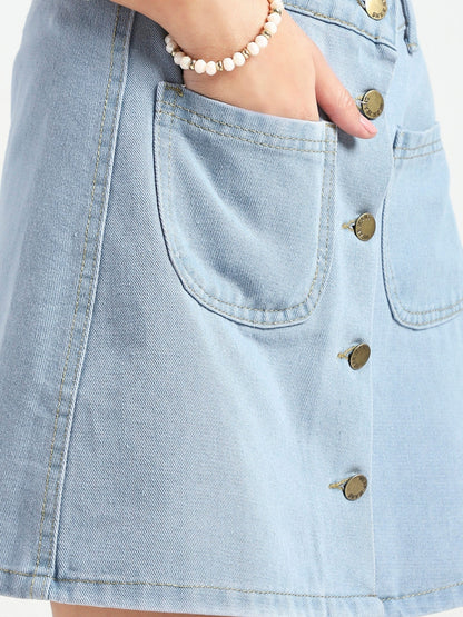 Stylish Button Front Denim Mini Skirt