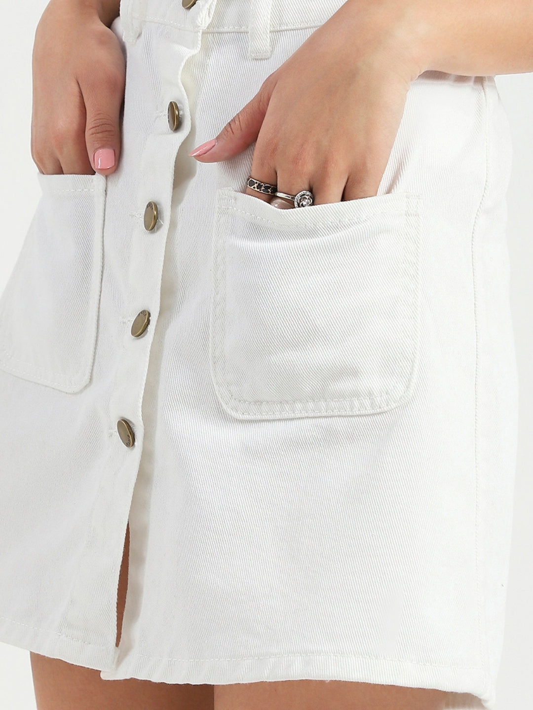 Stylish Button Front Denim Mini Skirt