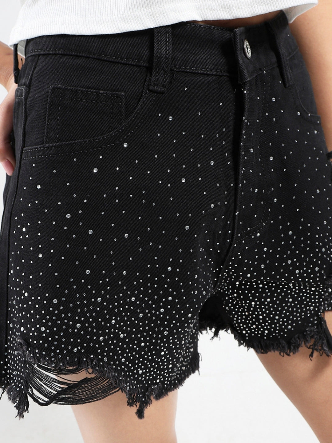 Korean Rhinestone Denim Shorts