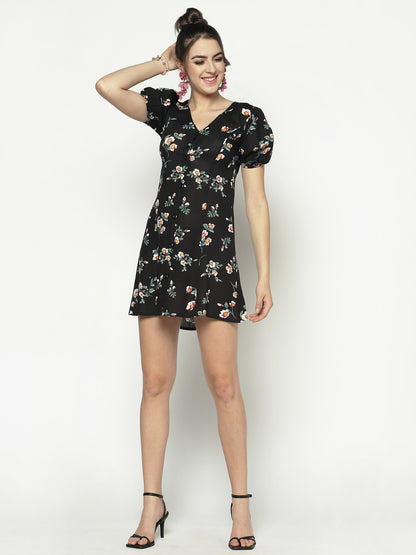 A Line Dress With Puff Sleeve