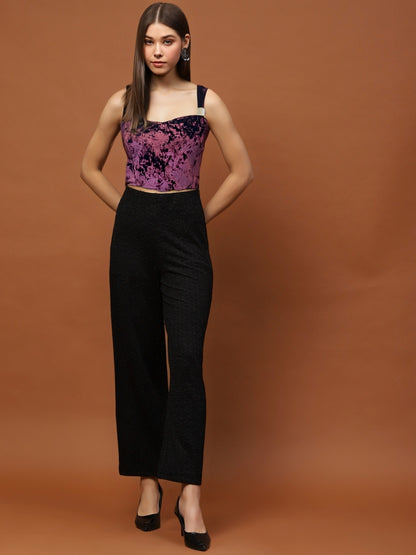 Plum Velvet Crop Top with Embellished Straps – Stylish Party Wear Top for Women